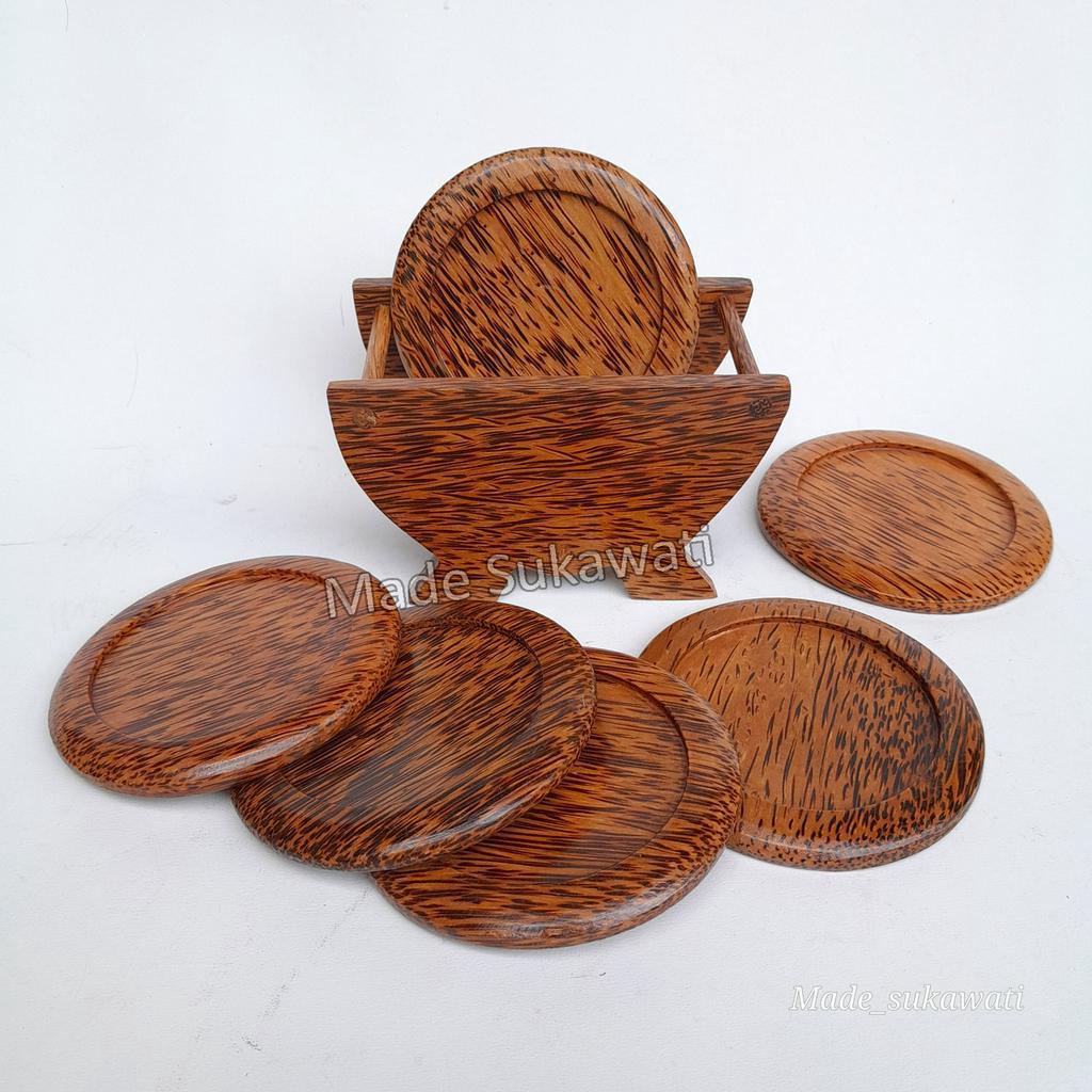 Coaster set wadah tatakan gelas kayu kerajinan Bali