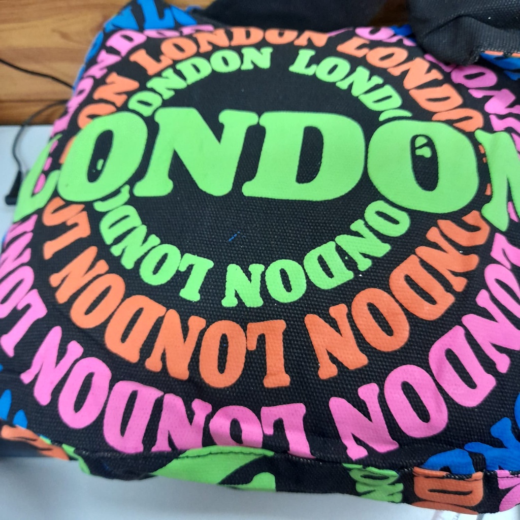 TAS SLEMPANG LONDON PARIS BAHAN KANVAS SABLON KARET