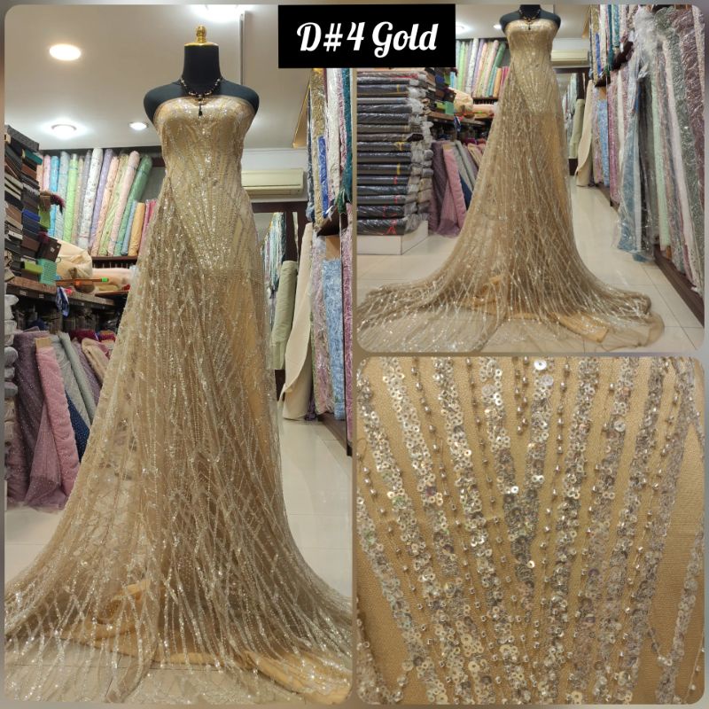 Kain Tile Brokat Salur Beading Lavante D#4 Gold