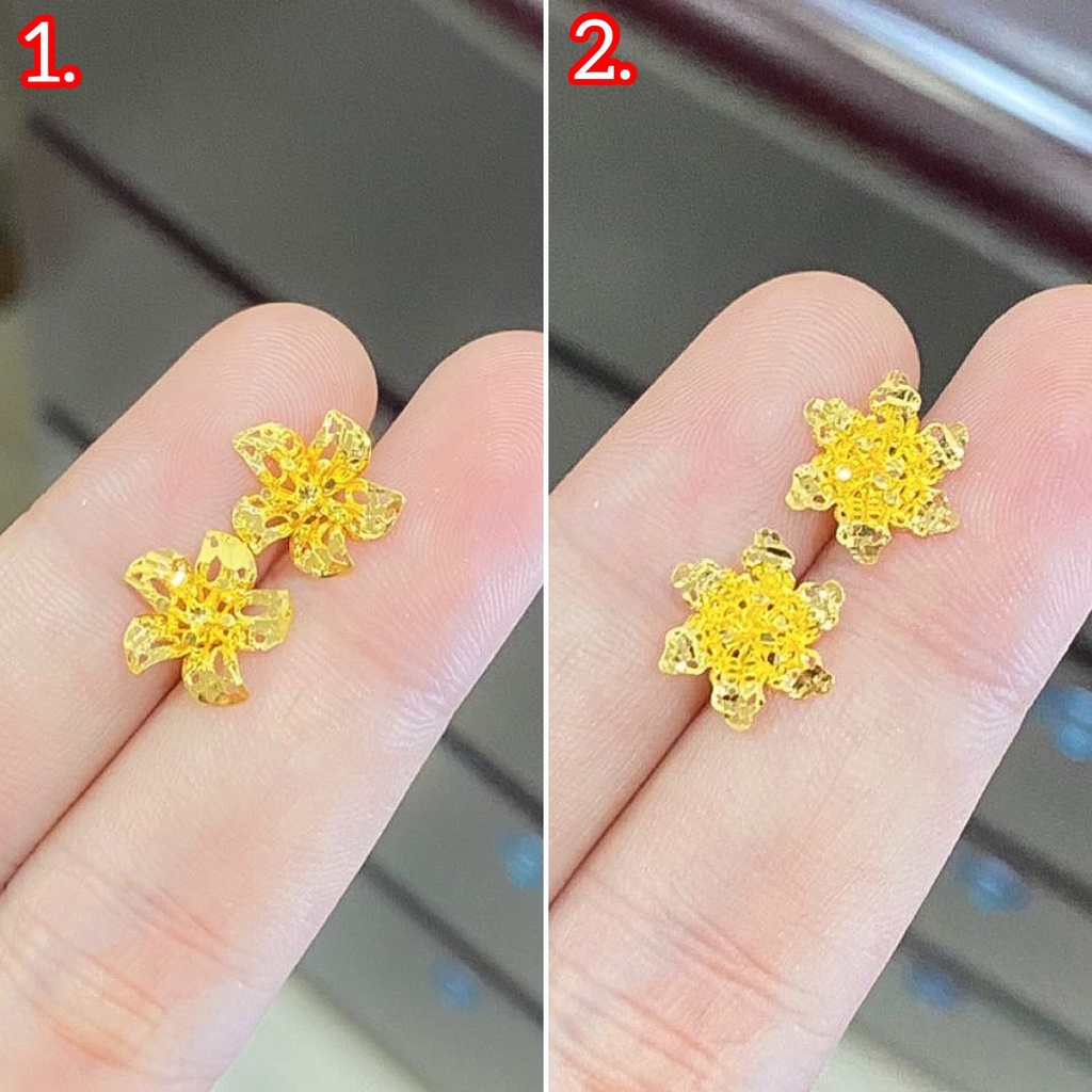 Anting anak dan dewasa emas asli kadar 700 70% 16k giwang kerabu duduk paku tusuk bunga anggrek like kendari ringan 1 gram vintage mewah 3D