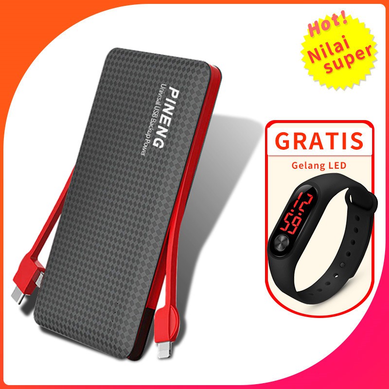 【Jam Tangan LED Xiaomi Gratis】Powerbank Pineng / Pineng Powerbank PN-963  10000 mAh 3 port input Tip