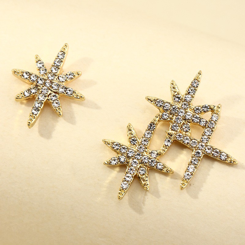 LRC Anting Tusuk Fashion Astral Diamond Five-pointed Star Pearl Alloy P50955