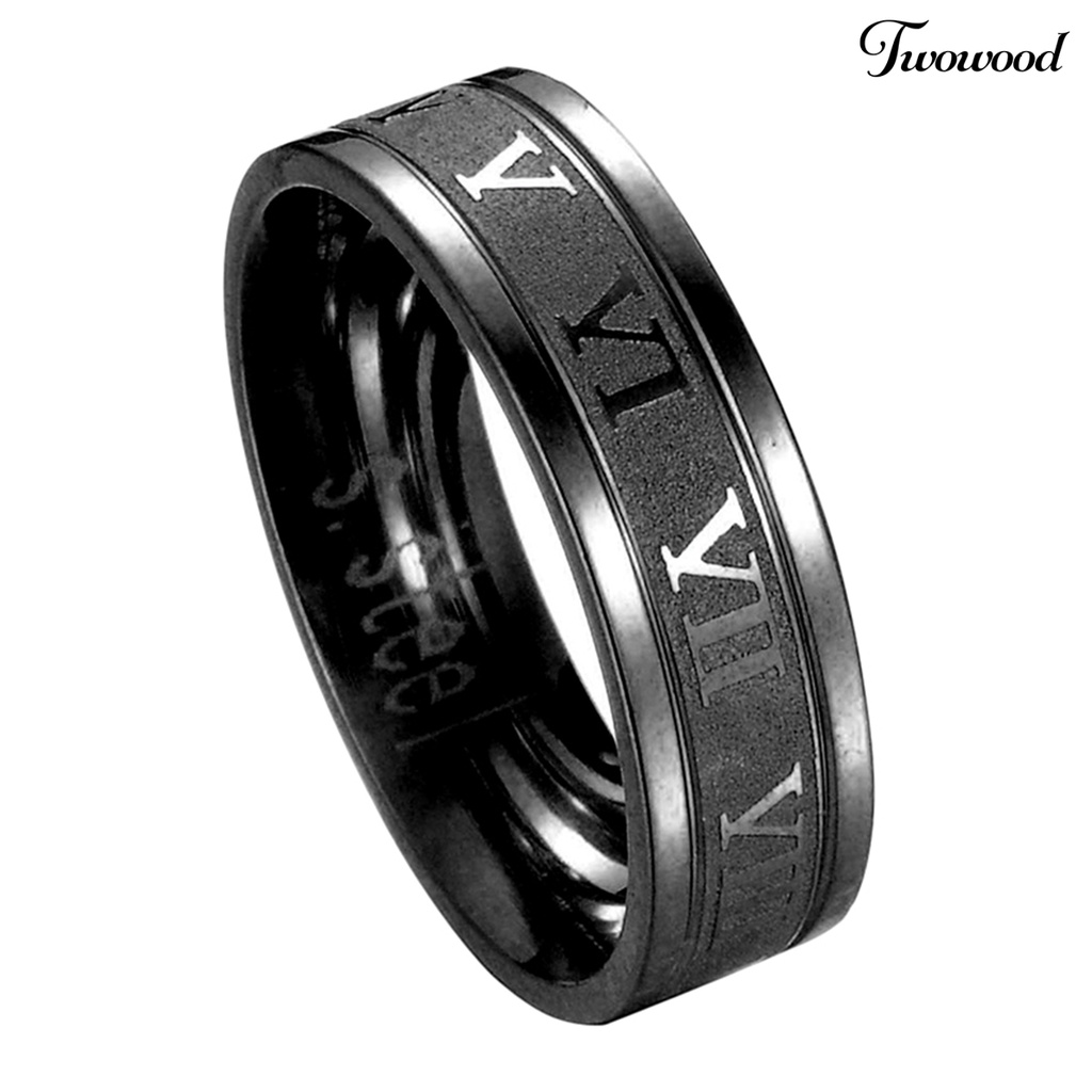 Cincin Bahan Titanium Steel Desain Angka Romawi Gaya Punk Untuk Unisex