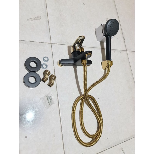 PAKET SHOWER TIANG + KRAN BATHUB BLACK GOLD PANAS DINGIN PROMO