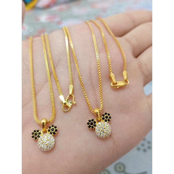 KALUNG DEWASA DAN LIONTIN MICKEY PERAK 925 LAPIS MAS ASLI