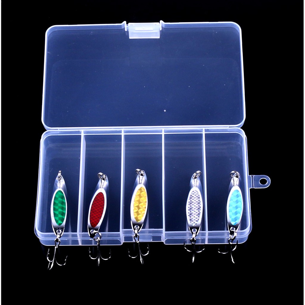 HENGJIA 5pcs/Box new sequin spoon umpan pancing metal hard Baits Silver fishing lure ikan bait memancing peralatan