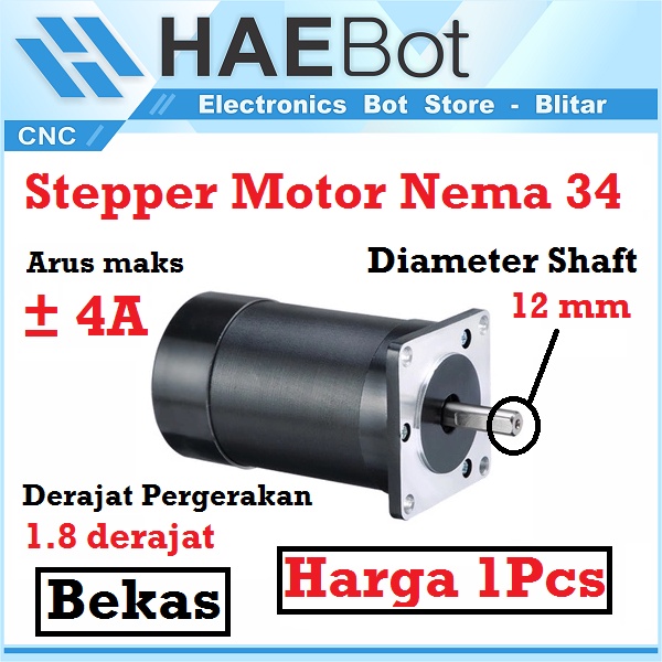 [HAEBOT] Nema 34 86 Mikro Stepper Motor 4A 127mm Shaft 12mm Sanyo Denki CNC Motor Slider Mekanik Ger