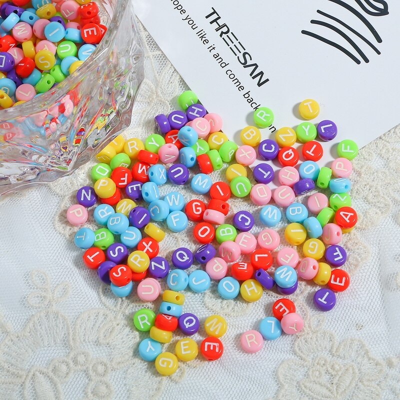 100Pcs 4x7mm Round Mix Color Acrylic Letter Beads Flat Alphabet Spacer Loose Beads For Jewelry Making Handmade DIY Bracelet