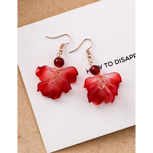 LRC Anting Gantung Fashion Multi-layered Petal Red Pearl Stud Earrings F5487X