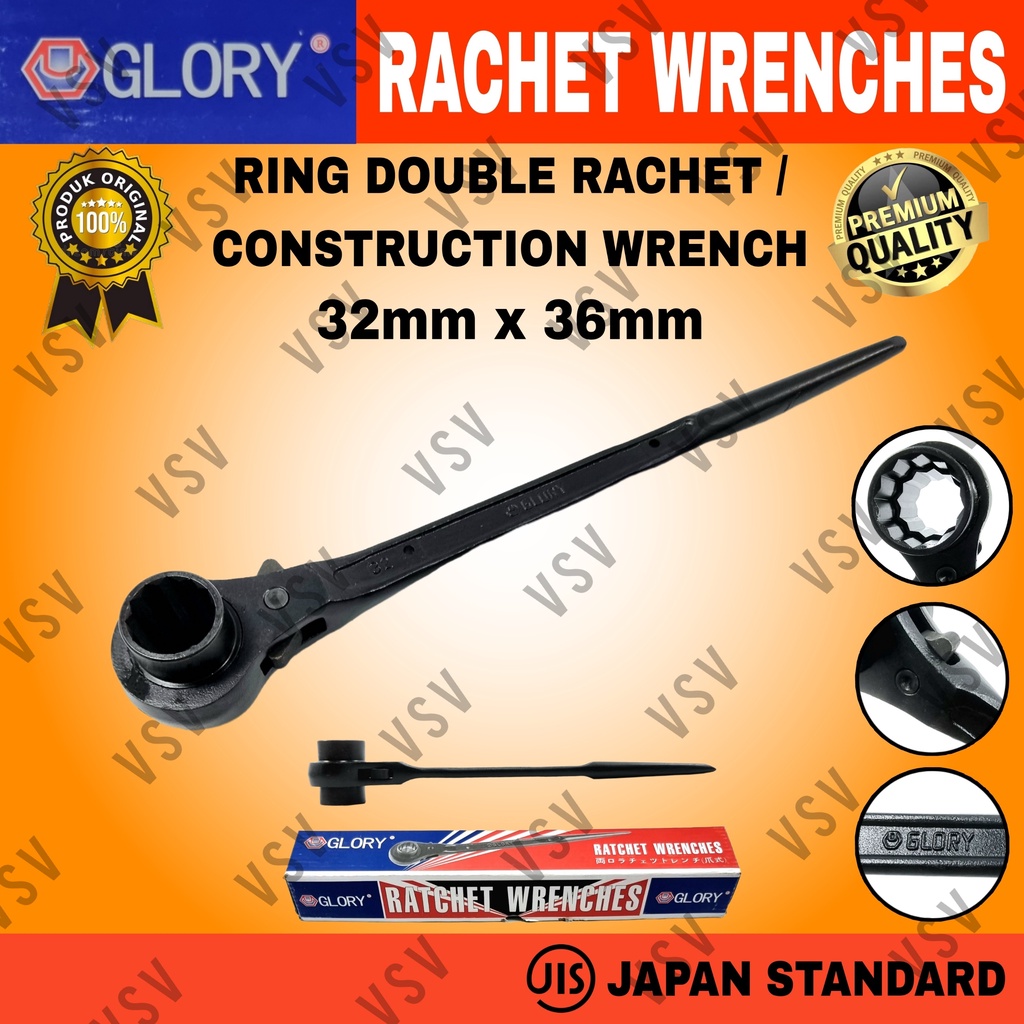 Kunci Ring Double Rachet 32x36mm Kunci Skafolding Construction Wrench Sok Rachet