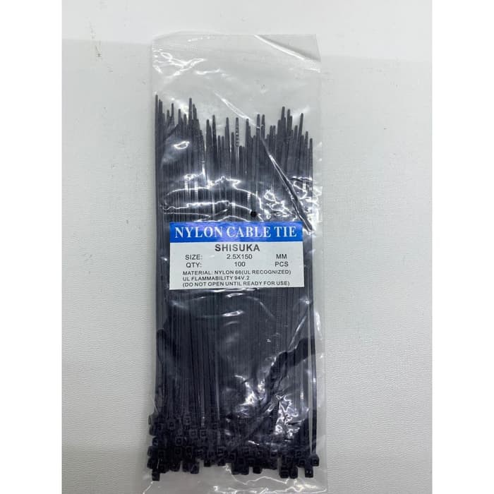 Kabel Ties shisuka 2.5x150mm (15cm) isi 100 bh - putih / hitam, Cable Tie/ Pengikat Kabel/ Dasi Kable