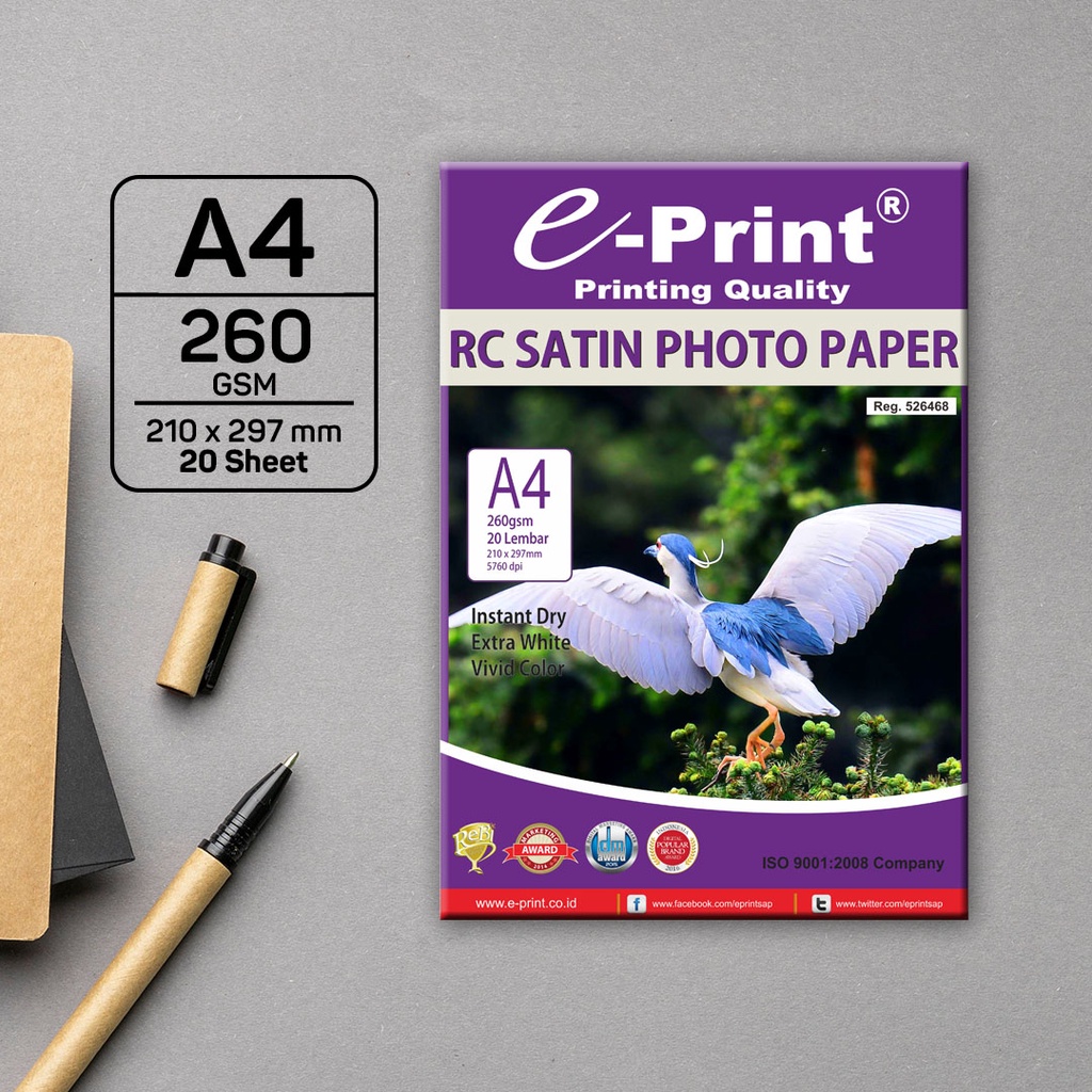 E-PRINT RC SATIN PHOTO PAPER A4  260GSM KERTAS MENGKILAP