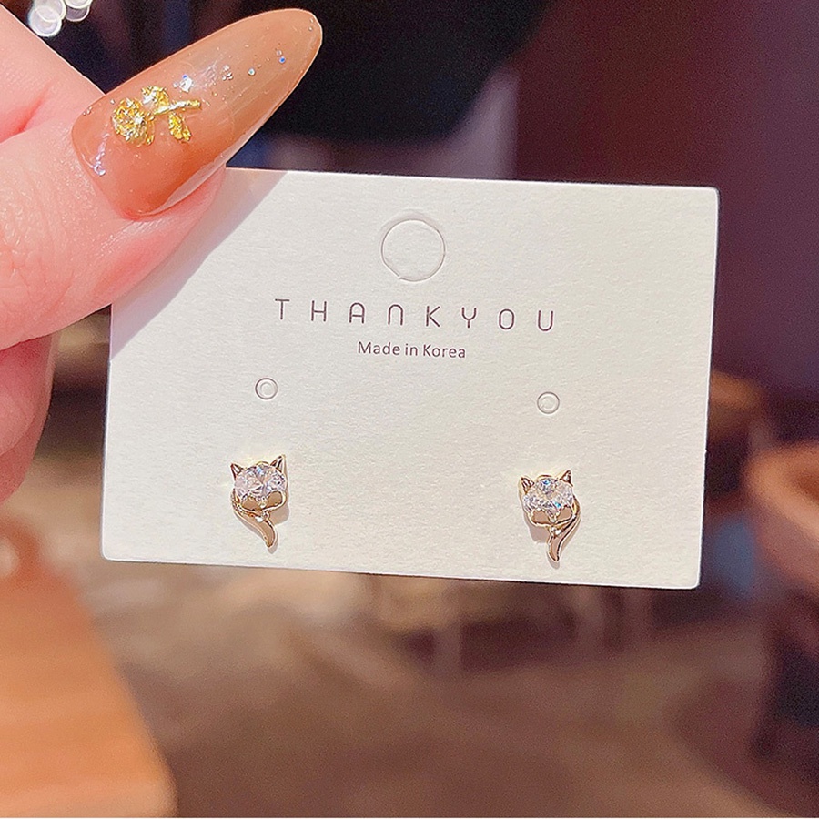 Gaya Sederhana Anting Pejantan Baja Titanium Emas Rubah Lucu Aksesoris Perhiasan Fashion Wanita S925 Perak Jarum Berlian Kristal Stud Earrings