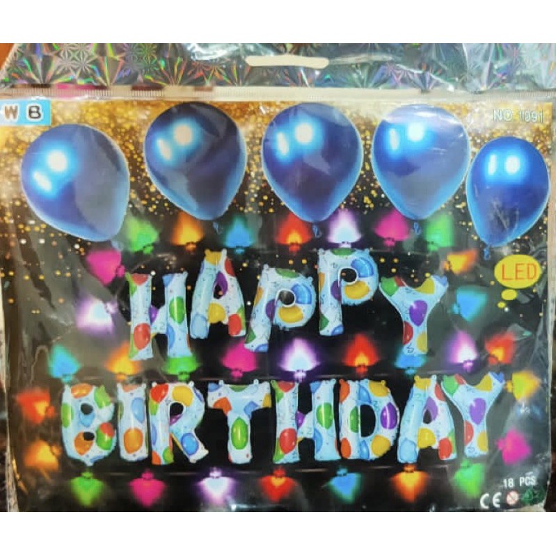 Balon foil Happy Birthday Lampu LED Dekorasi Ultah/Pesta 1pack/18pcs