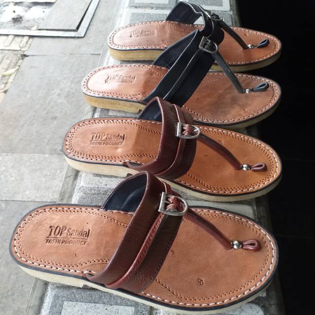 Sandal tarumpah asli kulit sol karet mentah