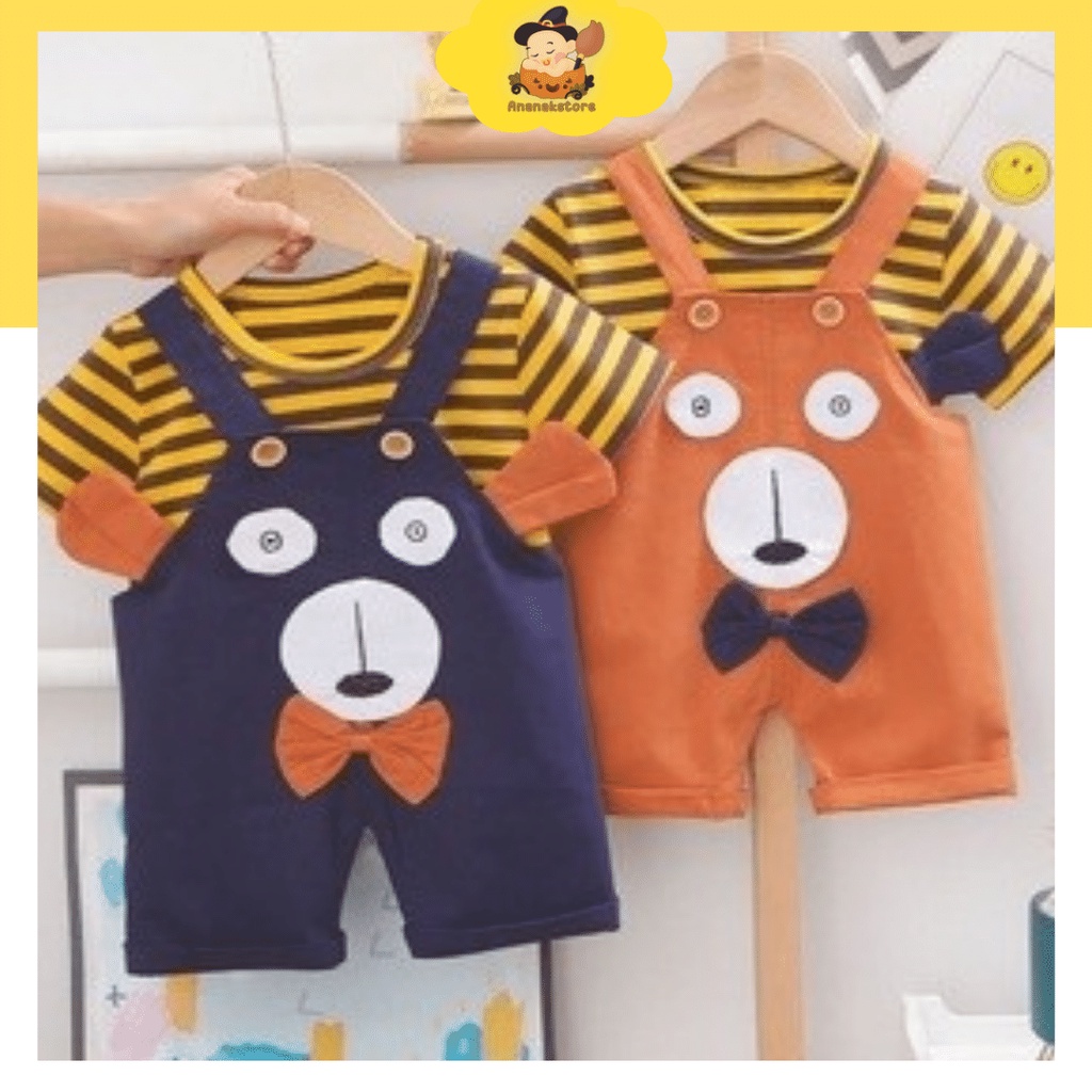 ANANAKSTORE- Baju kodok anak laki laki MOTIF BEAR GARIS KUNING &amp; NAVY BAJU  KODOK impor