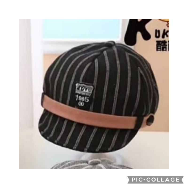 TOPI BARET BERET IMPORT ANAK BAYI BALITA LAKI PEREMPUAN MOTIF MOOO dan GARIS-garis hitam