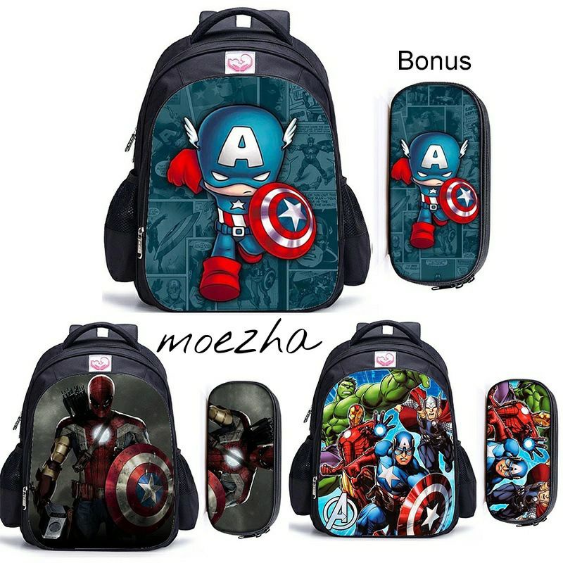 MOEZHA TAS _ Tas Ransel Fashion Sekolah Anak Laki Laki PAUD TK SD Marvel Super Hero Kapten Amerika