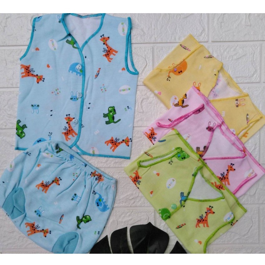 Baju Bayi Setelan Kutung Katun DK Full Print Motif Animal Untuk Newborn Atau 0-3 Bln