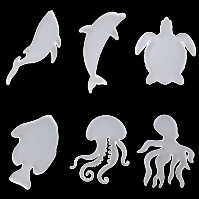 SIY  6Pcs Marine Organism Coaster Silicone Resin Molds Sea Turtle Dolphin Fish Octopus Tea Mat Ocean Coaster Molds Kit Tools