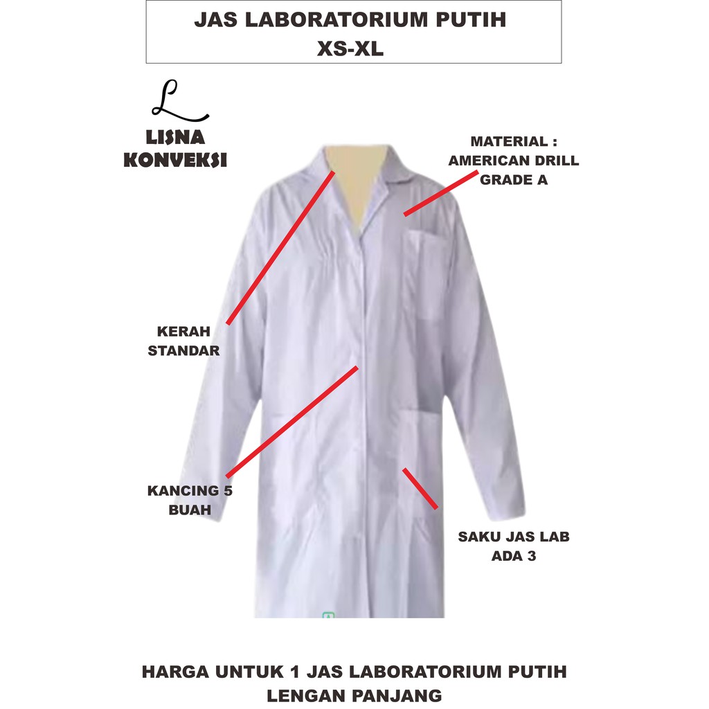 Jas Laboratorium American Drill XS-XL Lengan Panjang