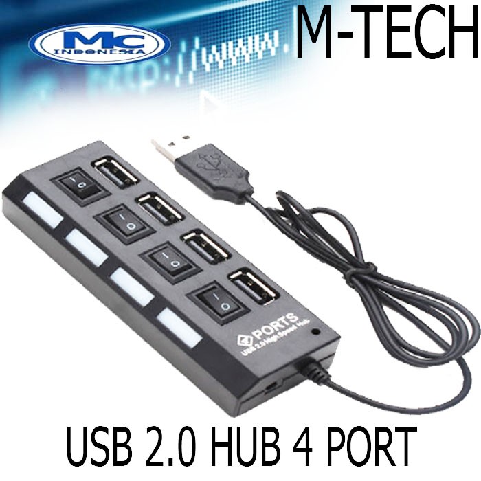 USB HUB 4 PORT USB 2.0  On/Off M-Tech