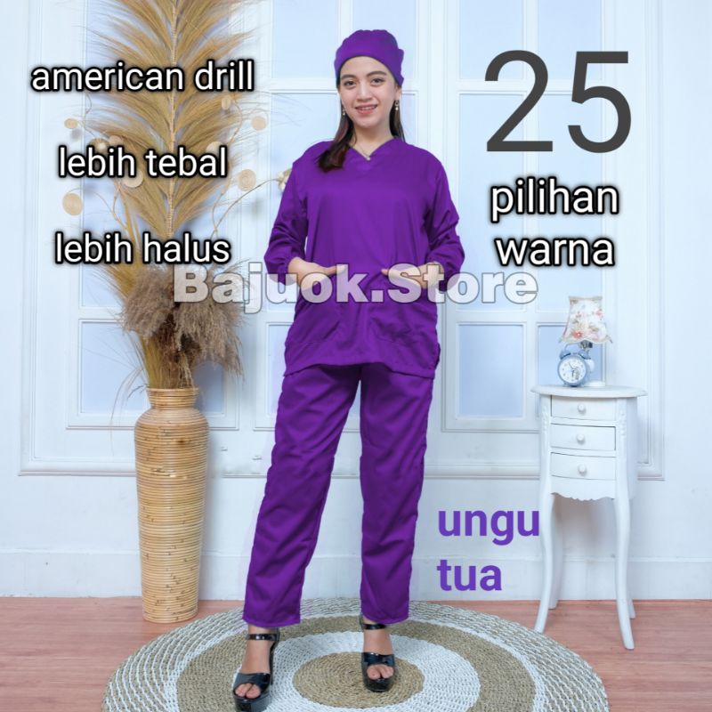 baju ok lengan panjang scrub medis baju perawat ok lengan pendek seragam dokter jaga medis american drill baju ok putih