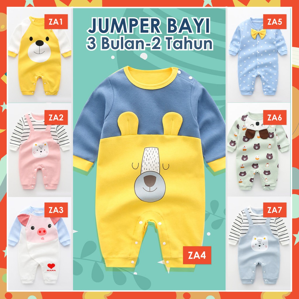 LAPAGO - Jumper Bayi Jumpsuit Baby Panjang Motif Kartun Animal 2021 usia 1 Bulan - 2 Tahun Type ZA