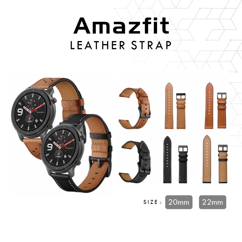 Amazfit Leather Strap Smartwatch Strap 20&amp;22mm for GTS/GTR/Bip Series - Cokelat, 20mmLeather Strap