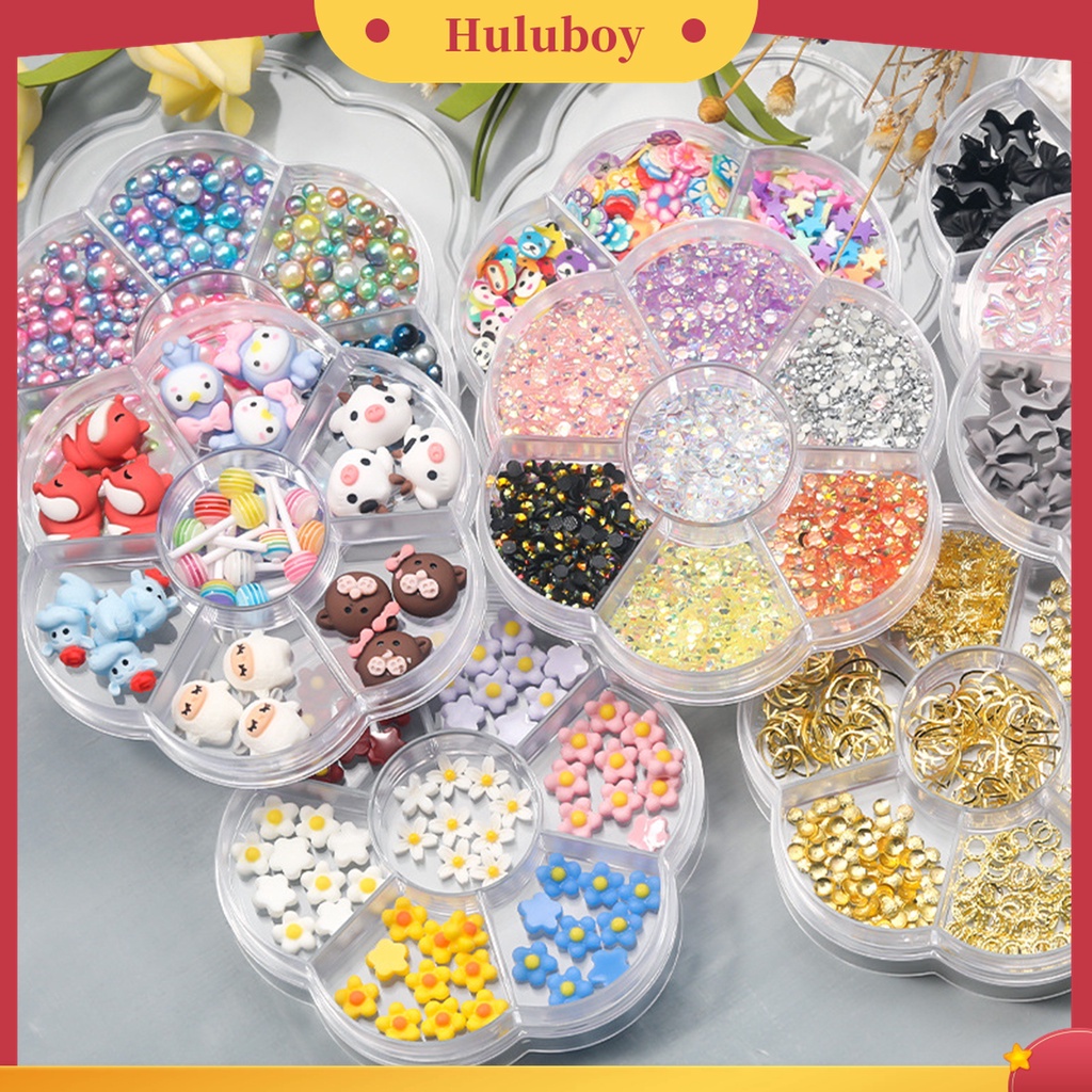 Huluboy Huluboy♡ 1 Kotak Ornamen Kuku 3D Bentuk Pita Aksen Berlian Imitasi Untuk Wanita