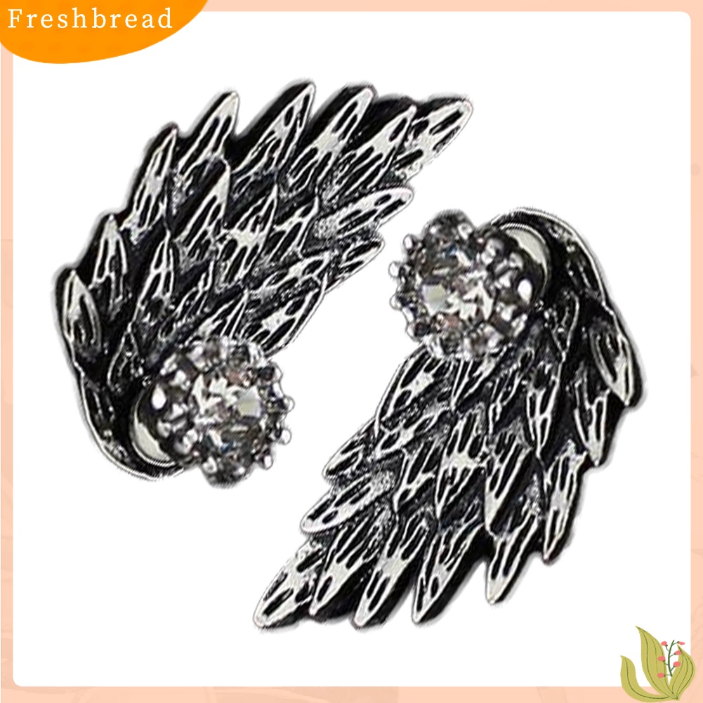 [TERLARIS]Women Fashion Angel Wing Rhinestone Inlaid Ear Jacket Stud Earrings Jewelry Gift