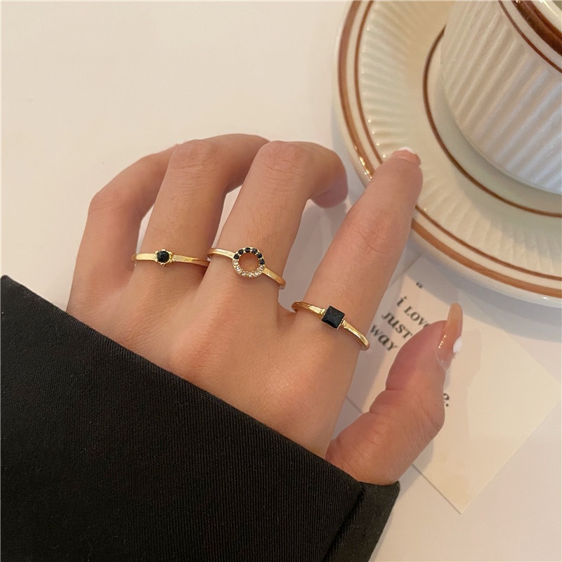 Japan and South Korea New Three-piece Diamond Ring Ins Trend Personality Cold Wind Light Luxury Niche Design High Sense Combination Finger Loop Fashion Accessories Jewelry Gifts