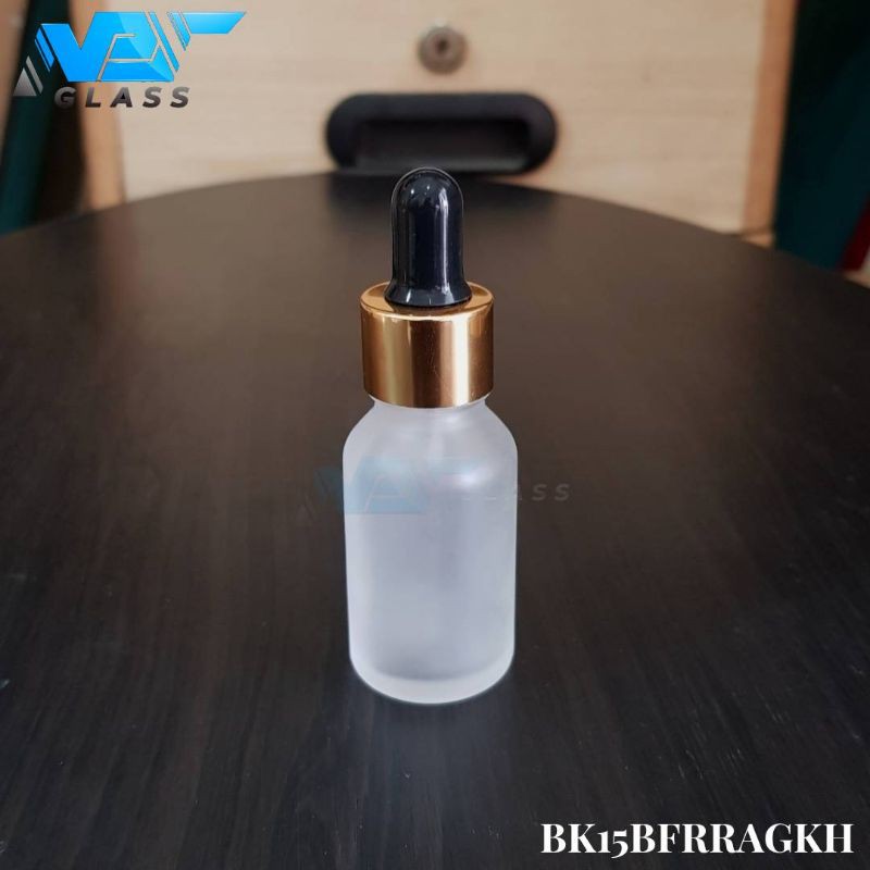 botol kaca pipet 15ml frosted - ring almunium gold