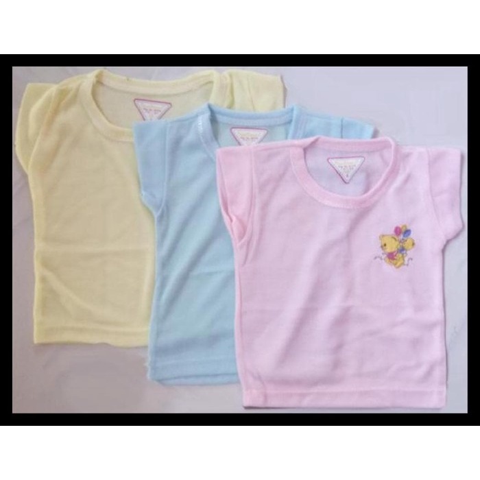 12 PCS Kaos Dalam Singlet Kaos Oblong Anak Bayi Lengan Pendek Motif Sablon Lusinan Murah Warna Muda-1