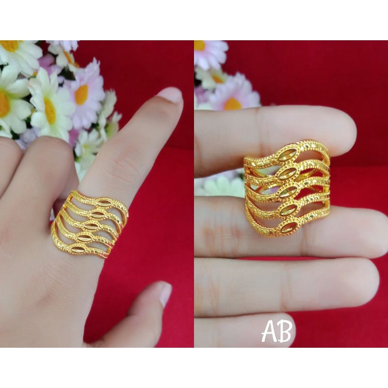 Cincin aksesoris perhiasan wanita dewasa emas muda kadar 35%