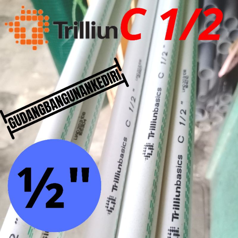 Pipa PVC C 1/2&quot; TRILLIUN | Pipa C 1/2&quot; PUTIH TRILLIUN per 1 meter (100cm)