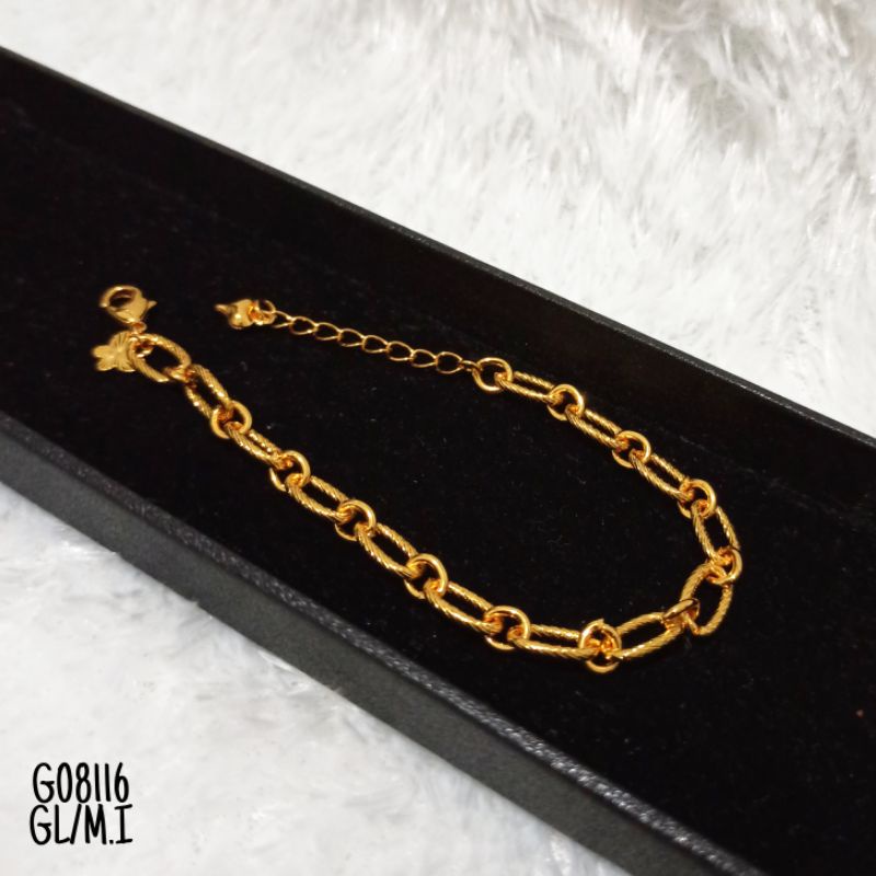 Gelang Fashion Rodhium Rantai Oval Ukir Gold G08116