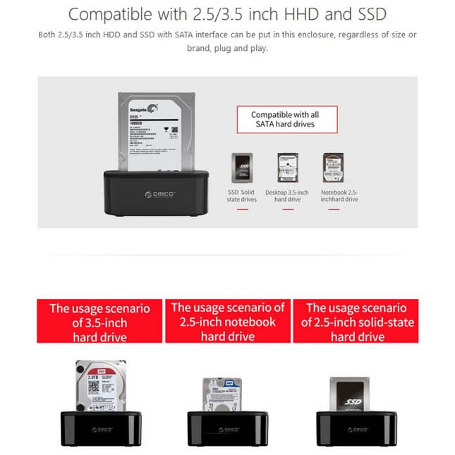 ORICO 6218US3 2.5 inci 3.5 inch HDD / SSD Hardisk Docking 1 Bay