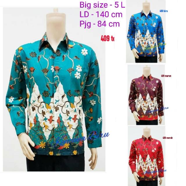 409 kemeja batik 5 L hem seragam big size jumbo lengan panjang