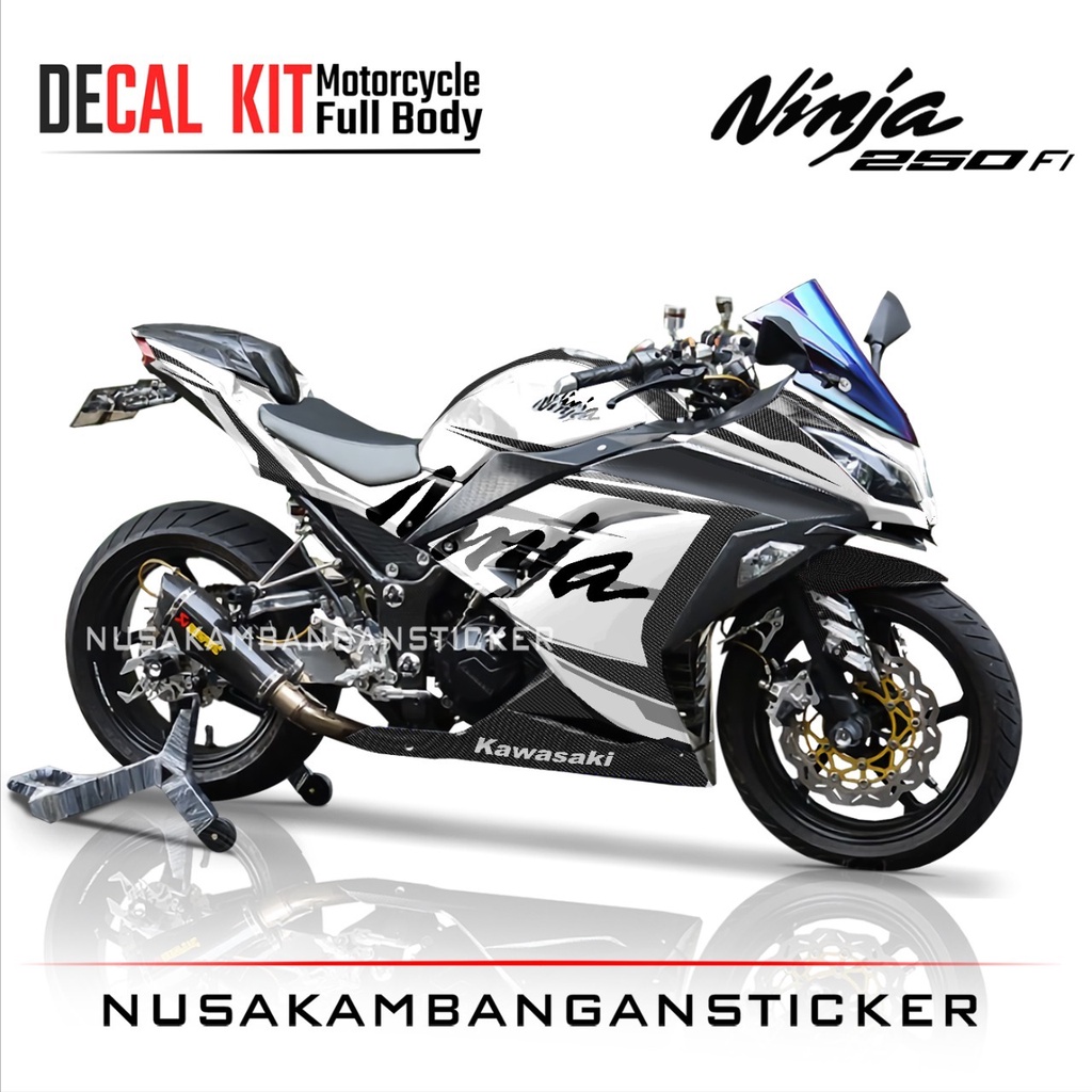 Decal Stiker Motor Kawasaki Ninja 250 fi Full Body Putih Gray Grafis Racing Team Sticker Variasi Cus