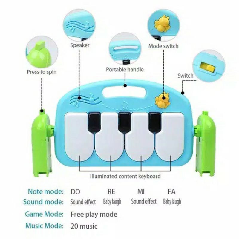 Playmat Baby Gym Musical Set Musik Bayi Matras Mainan Piano Karakter Rattle Playgym