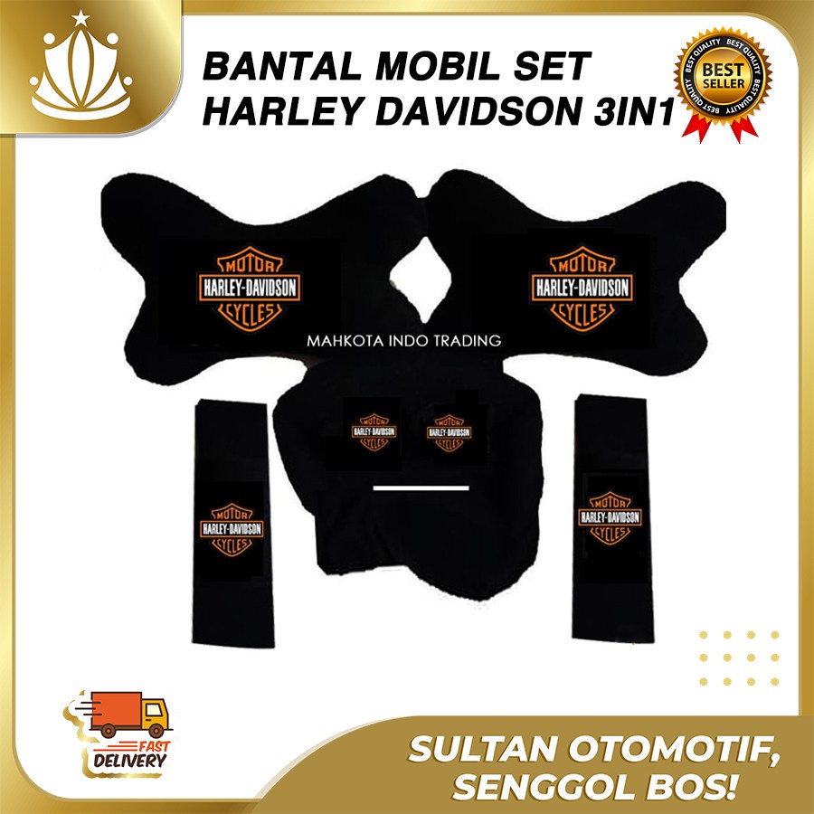 Bantal Jok Mobil Harley Davidson 3in1 / Bantal Leher Mobil 3in1 Harley Davidson / Tempat Tisu Harley