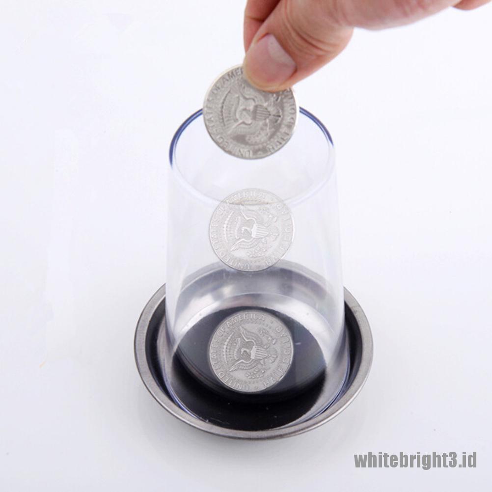 {white3} 1 Pcs Coin Through Glass Steel Cup Mat Magic Props Party Close-up Magic Trick