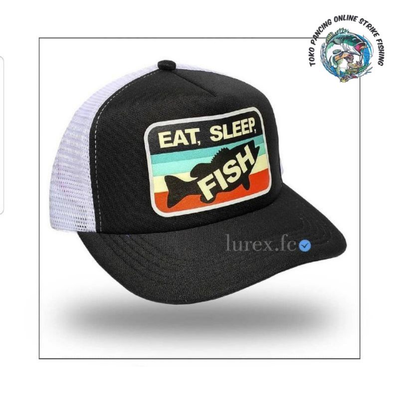 Topi mancing keren motif original eat sleep fish