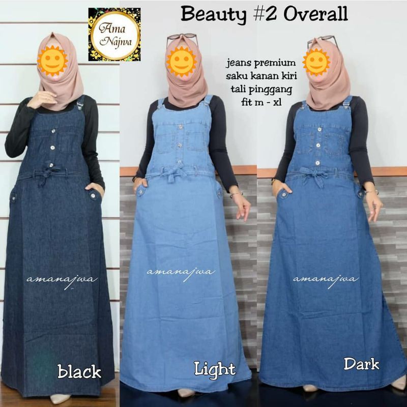 Promo》Beauty Overall Rok Panjang Jeans Wanita Wash Tali Pinggang Saku Kanan Kiri Baju Kodok Remaja