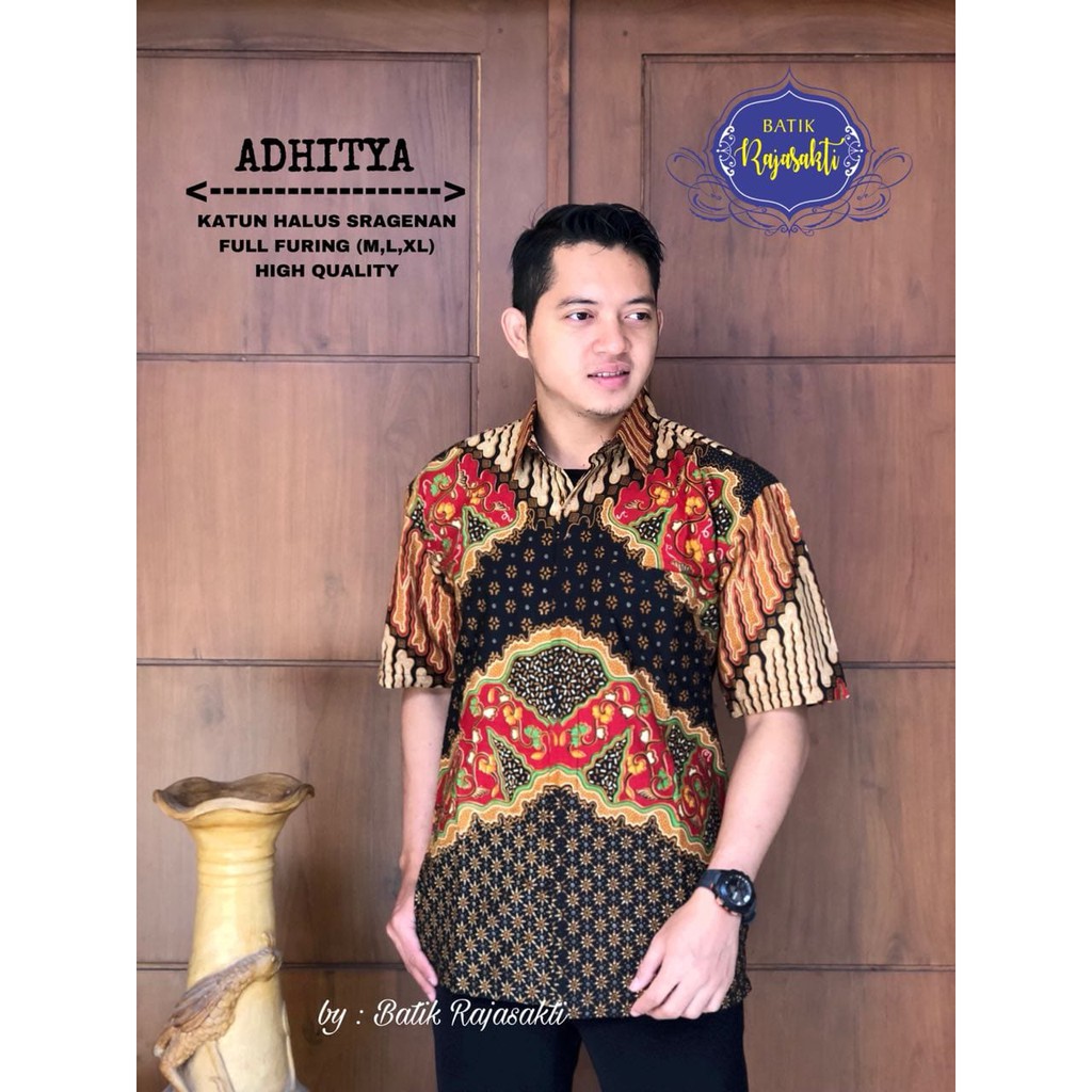 ADHITYA Kemeja Batik Pria Lengan Pendek Katun Halus FULL FURING Rajasakti