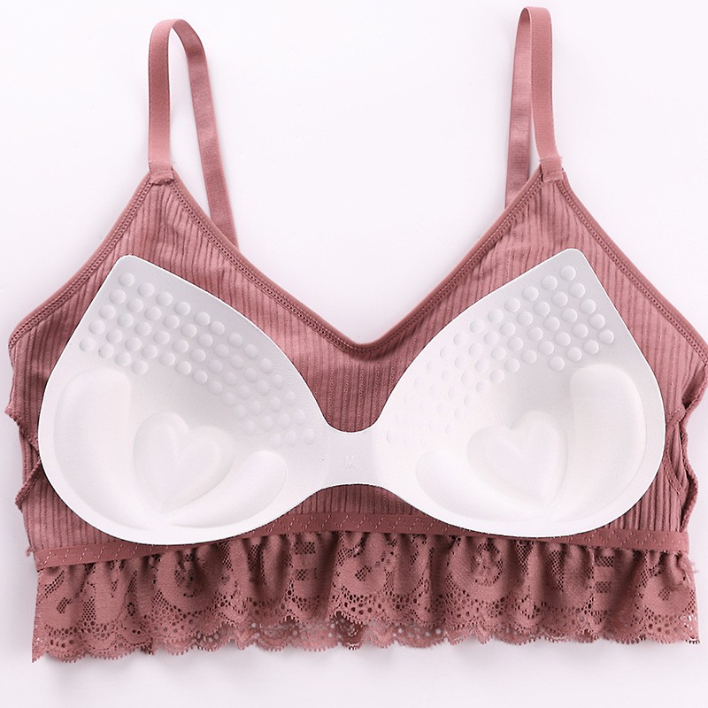 ❀ Chingu ❀ PW080 COD Bra Wanita Breathble Nyaman Aksen Renda Sexy Bahan Katun Korea Import Surabaya