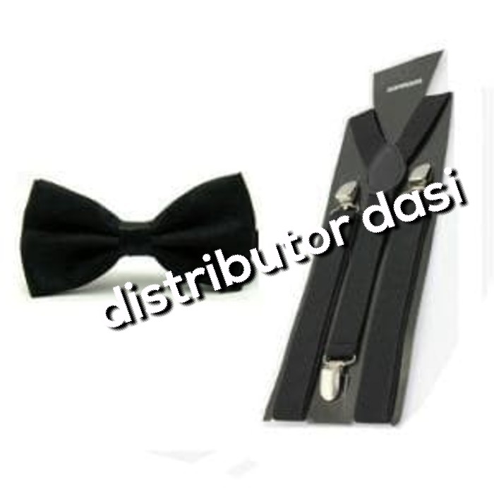 suspender hitam bretel capit 3 set dasi kupu kupu distributor dasi