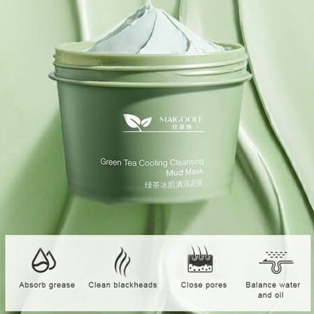 Green Tea Cleansing Mud Maigoole Mask Cooling 100gr Masker Lumpur Green Tea Mencerah Penuaan Dini Memudarkan Kerutan Wajah