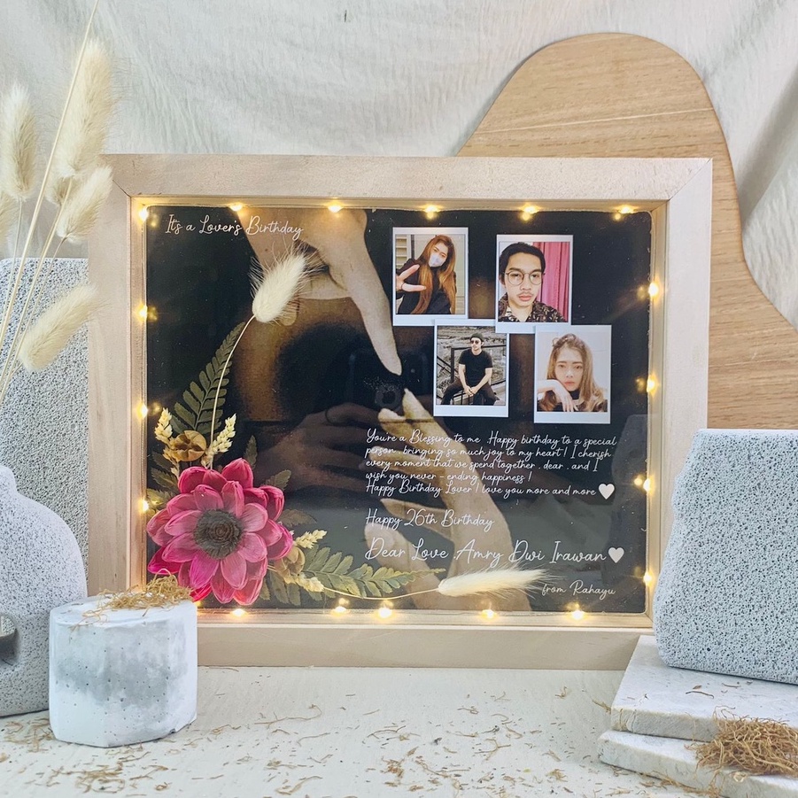 FC4 | KADO BUNGA KERING PIGURA KAYU 3D 1 FOTO POLAROID UNTUK KADO HADIAH UNTUK BESTIE | KADO COWOK |
